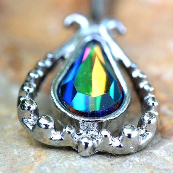 Teardrop Vitrail Medium Flower Belly Button Ring - Picture 2 of 2